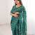 Green blocked printed, floral print soft pure cotton saree with blouse.
