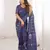 Navy blue blocked printed, floral print soft pure cotton saree with blouse.