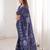 Navy blue blocked printed, floral print soft pure cotton saree with blouse.