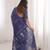 Navy blue blocked printed, floral print soft pure cotton saree with blouse.
