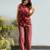 Women's maroon printed rayon co-ord set with relaxed fit pants for casual indo-western wear