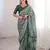 Green blocked printed, paisley soft pure cotton saree with blouse.