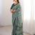 Green blocked printed, paisley soft pure cotton saree with blouse.
