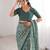 Green blocked printed, paisley soft pure cotton saree with blouse.
