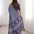 Navy blue blocked printed, paisley soft pure cotton saree with blouse.