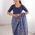 Navy blue blocked printed, paisley soft pure cotton saree with blouse.