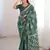 Green blocked printed, floral print, geometric print soft pure cotton saree with blouse.