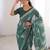 Green blocked printed, floral print, geometric print soft pure cotton saree with blouse.