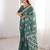 Green blocked printed, floral print, geometric print soft pure cotton saree with blouse.