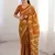 Mustard blocked printed, floral print, geometric print soft pure cotton saree with blouse.