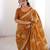 Mustard blocked printed, floral print, geometric print soft pure cotton saree with blouse.