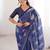 Navy blue blocked printed, floral print, geometric print soft pure cotton saree with blouse.