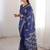 Navy blue blocked printed, floral print, geometric print soft pure cotton saree with blouse.