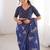 Navy blue blocked printed, floral print, geometric print soft pure cotton saree with blouse.
