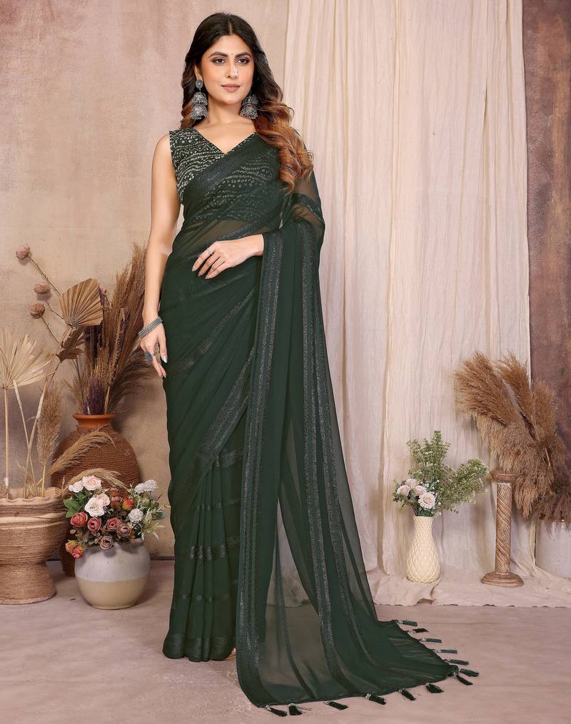Pure Georgette Saree With Heavy Embroidered Blouse