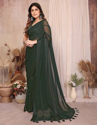 Pure Georgette Saree With Heavy Embroidered Blouse 4