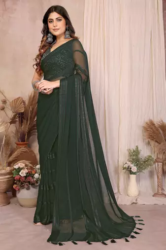 Pure Georgette Saree With Heavy Embroidered Blouse