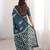 Teal blue blocked printed, floral print, geometric print soft pure cotton saree with blouse.