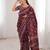 Maroon blocked printed, floral print soft pure cotton saree with blouse.
