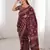 Maroon blocked printed, floral print soft pure cotton saree with blouse.