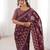 Maroon blocked printed, floral print soft pure cotton saree with blouse.