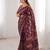 Maroon blocked printed, floral print soft pure cotton saree with blouse.