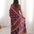 Maroon blocked printed, floral print soft pure cotton saree with blouse.