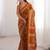 Mustard blocked printed, floral print soft pure cotton saree with blouse.