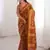 Mustard blocked printed, floral print soft pure cotton saree with blouse.