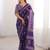 Purple blocked printed, floral print soft pure cotton saree with blouse.
