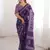 Purple blocked printed, floral print soft pure cotton saree with blouse.