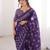 Purple blocked printed, floral print soft pure cotton saree with blouse.