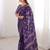 Purple blocked printed, floral print soft pure cotton saree with blouse.