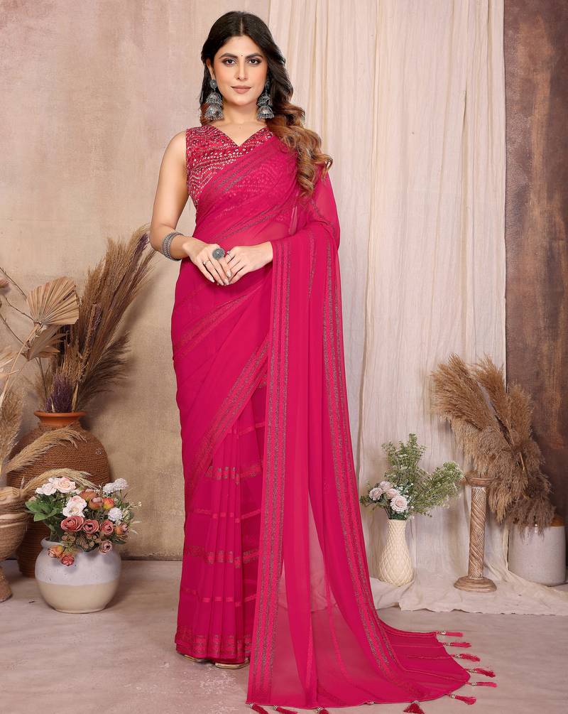 Pure Georgette Saree With Heavy Embroidered Blouse