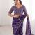 Purple blocked printed, floral print soft pure cotton saree with blouse.