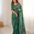 Green blocked printed, floral print soft pure cotton saree with blouse.