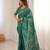 Green blocked printed, floral print soft pure cotton saree with blouse.