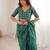 Green blocked printed, floral print soft pure cotton saree with blouse.