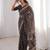 Brown blocked printed, floral print, paisley soft pure cotton saree with blouse.