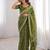 Green blocked printed, floral print, paisley soft pure cotton saree with blouse.