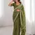 Green blocked printed, floral print, paisley soft pure cotton saree with blouse.