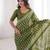 Green blocked printed, floral print, paisley soft pure cotton saree with blouse.