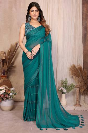 Pure Georgette Saree With Heavy Embroidered Blouse
