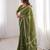 Green blocked printed, floral print, paisley soft pure cotton saree with blouse.
