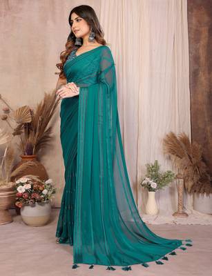 Pure Georgette Saree With Heavy Embroidered Blouse 2