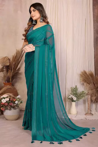 Pure Georgette Saree With Heavy Embroidered Blouse