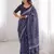 Navy blue blocked printed, floral print, paisley soft pure cotton saree with blouse.