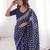 Navy blue blocked printed, floral print, paisley soft pure cotton saree with blouse.