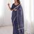 Navy blue blocked printed, floral print, paisley soft pure cotton saree with blouse.