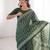 Green blocked printed, floral print soft pure cotton saree with blouse.